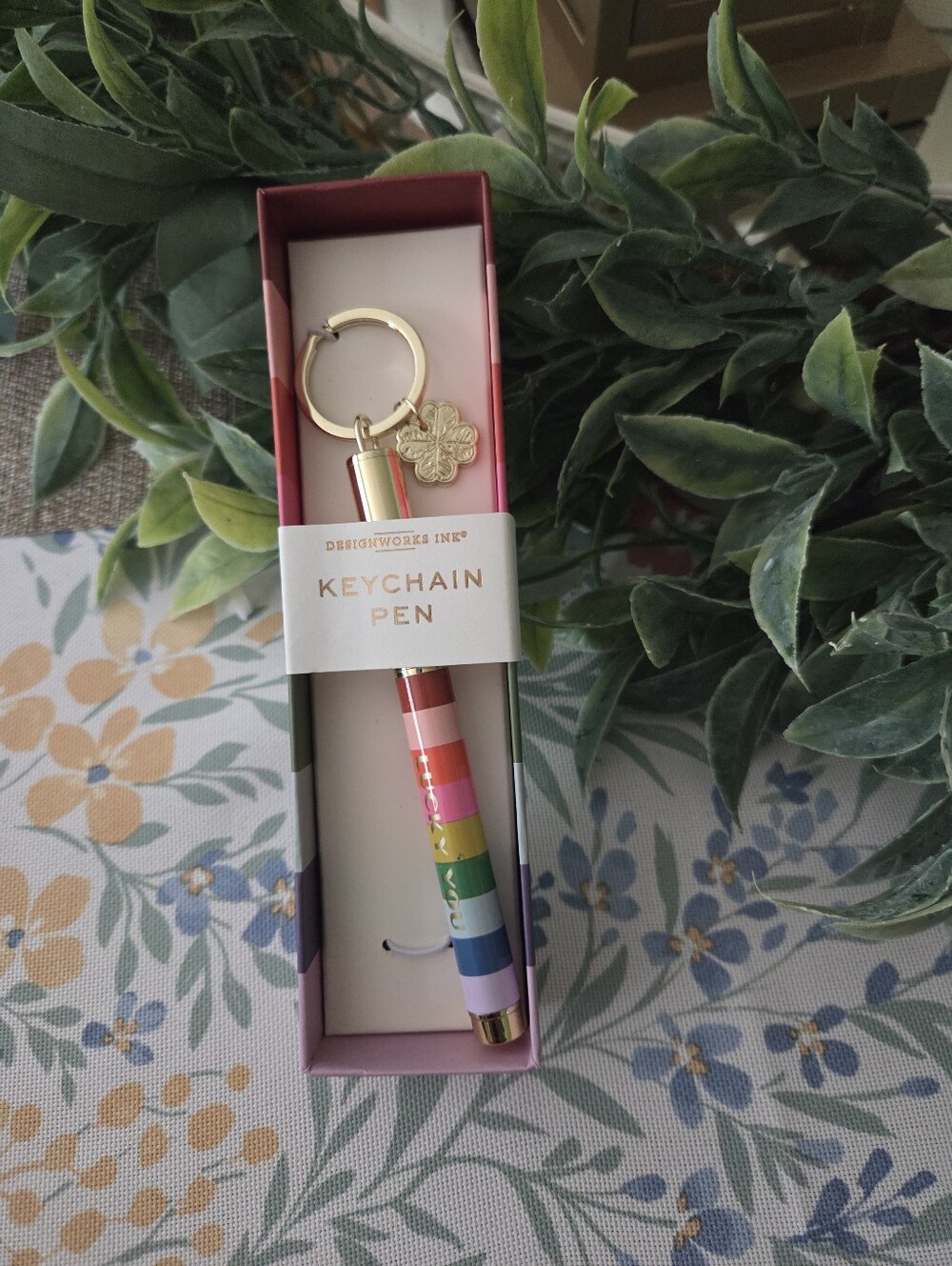 DesignWorks Ink Rainbow Stripe Keychain Pen with Gold Charm - Picture 5 of 5